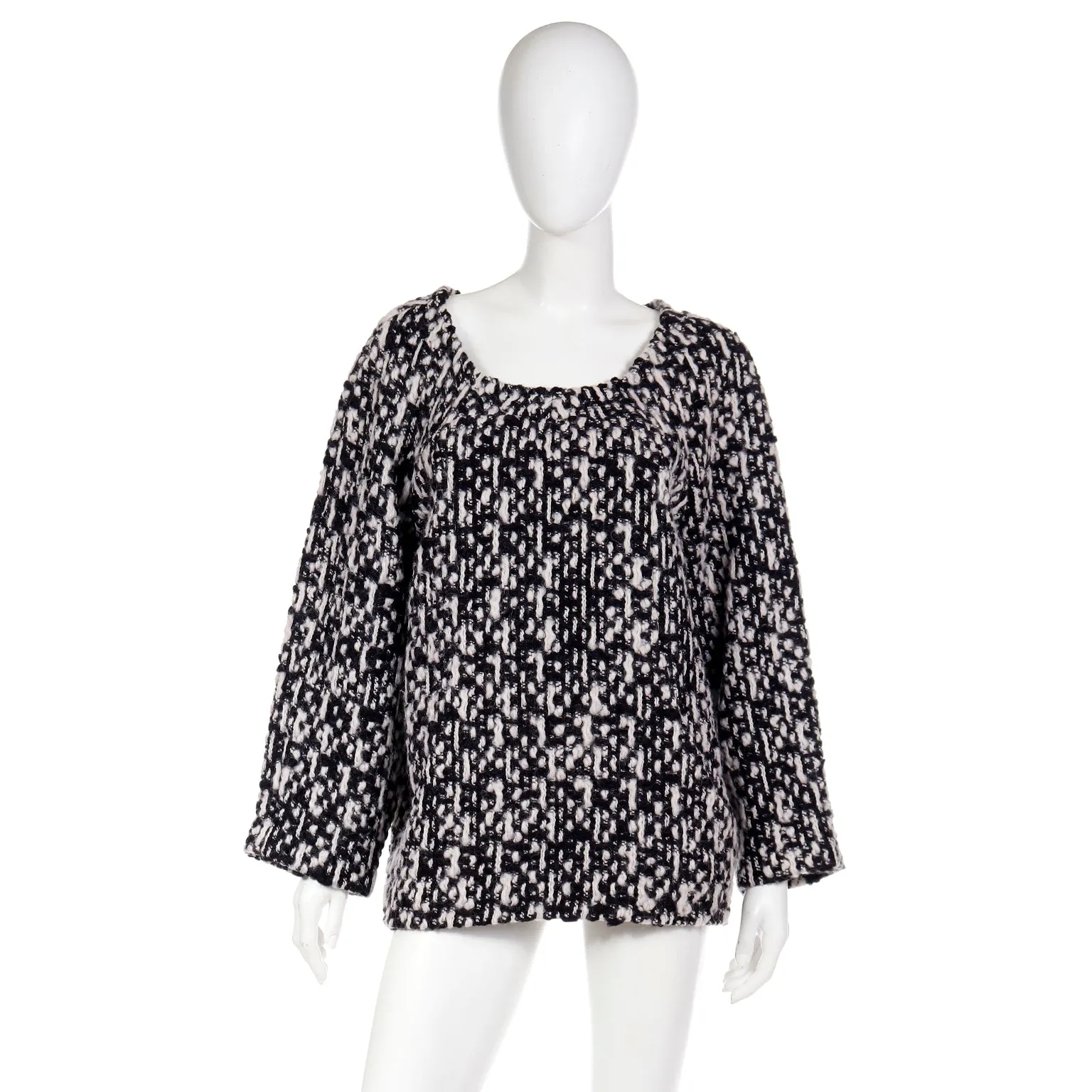 2011 Yves Saint Laurent Black and White Wool Tweed Runway Sweater
