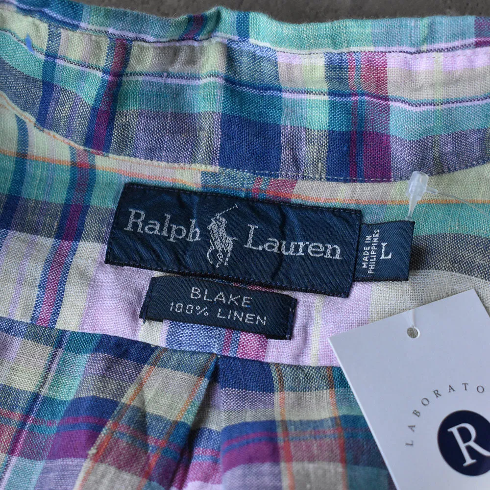 90's Ralph Lauren “BLAKE” リネン チェック 半袖 ボタンダウンシャツ 240505 S2093