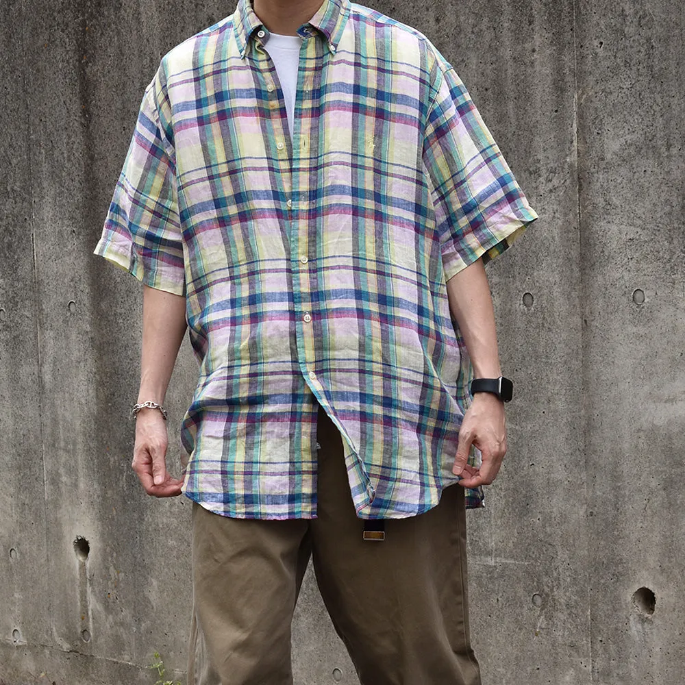 90's Ralph Lauren “BLAKE” リネン チェック 半袖 ボタンダウンシャツ 240505 S2093