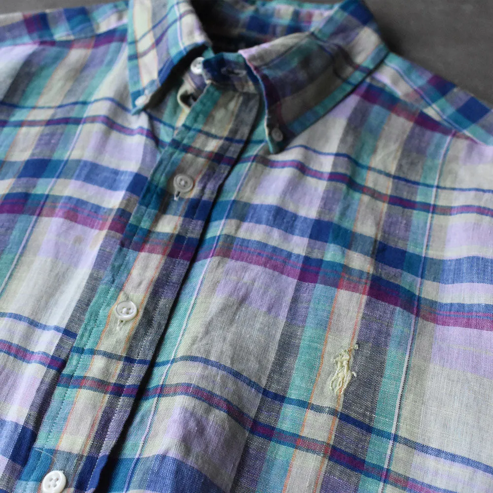 90's Ralph Lauren “BLAKE” リネン チェック 半袖 ボタンダウンシャツ 240505 S2093