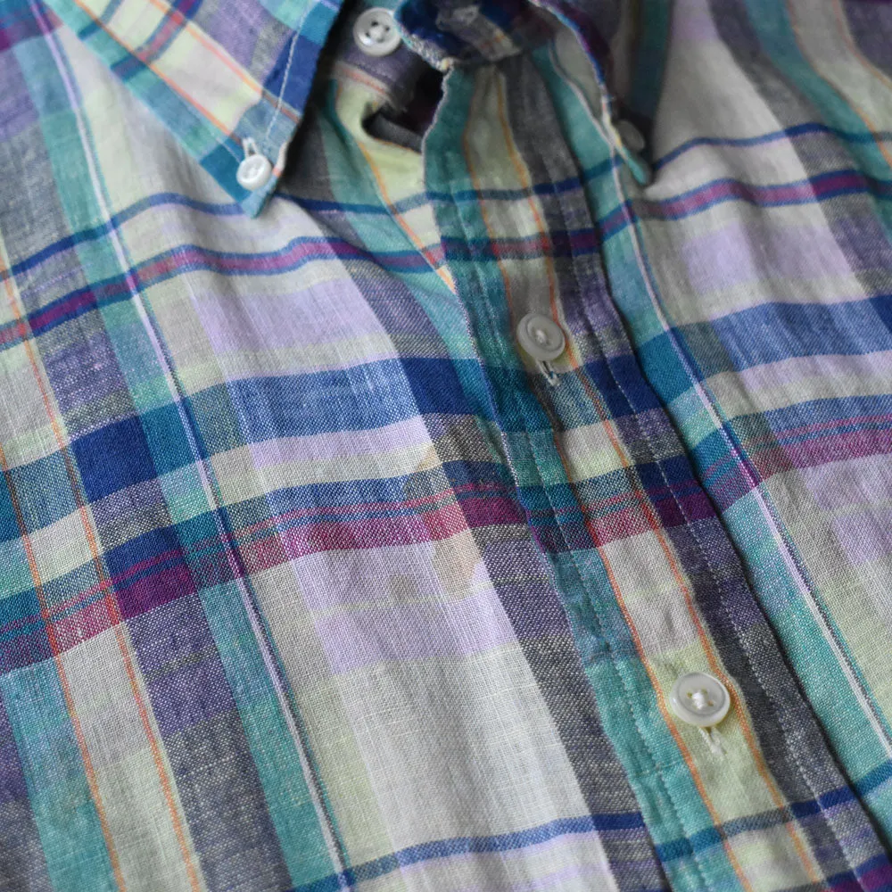 90's Ralph Lauren “BLAKE” リネン チェック 半袖 ボタンダウンシャツ 240505 S2093