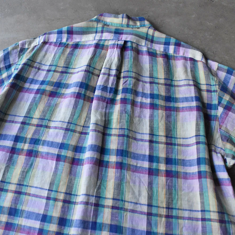 90's Ralph Lauren “BLAKE” リネン チェック 半袖 ボタンダウンシャツ 240505 S2093