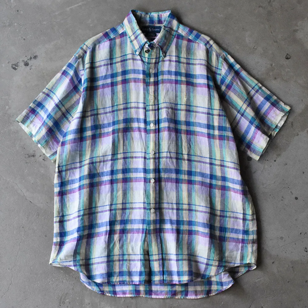 90's Ralph Lauren “BLAKE” リネン チェック 半袖 ボタンダウンシャツ 240505 S2093