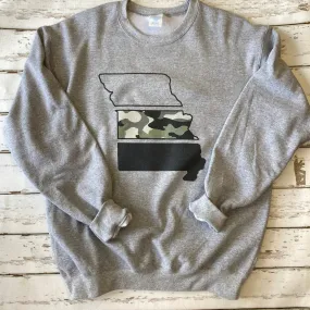 Adult Grey Camo Missouri Crewneck