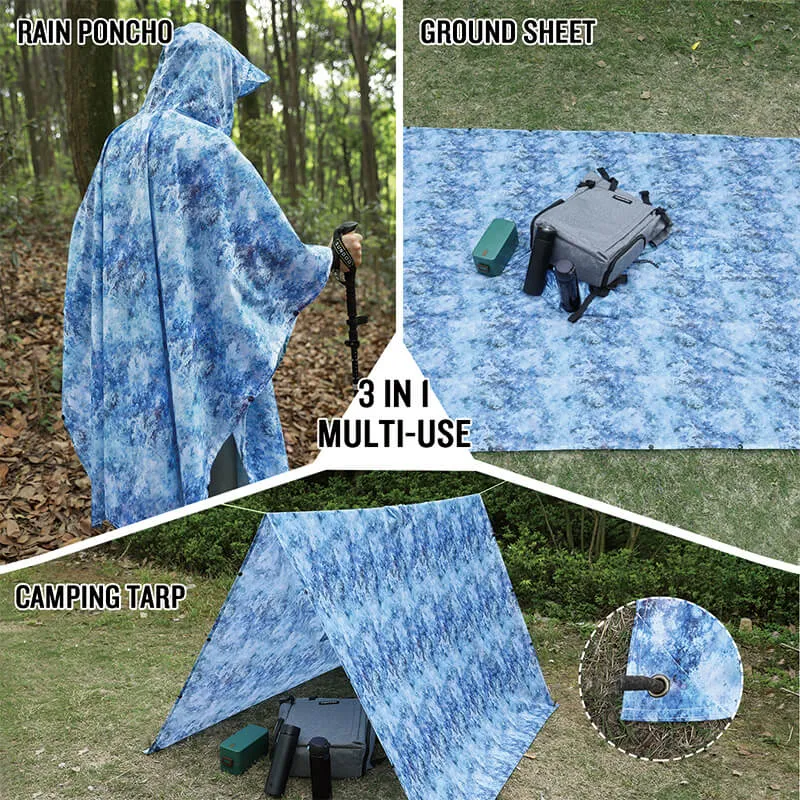 Adults Button Sleeve Rain Poncho Coat with Adjustable Hood