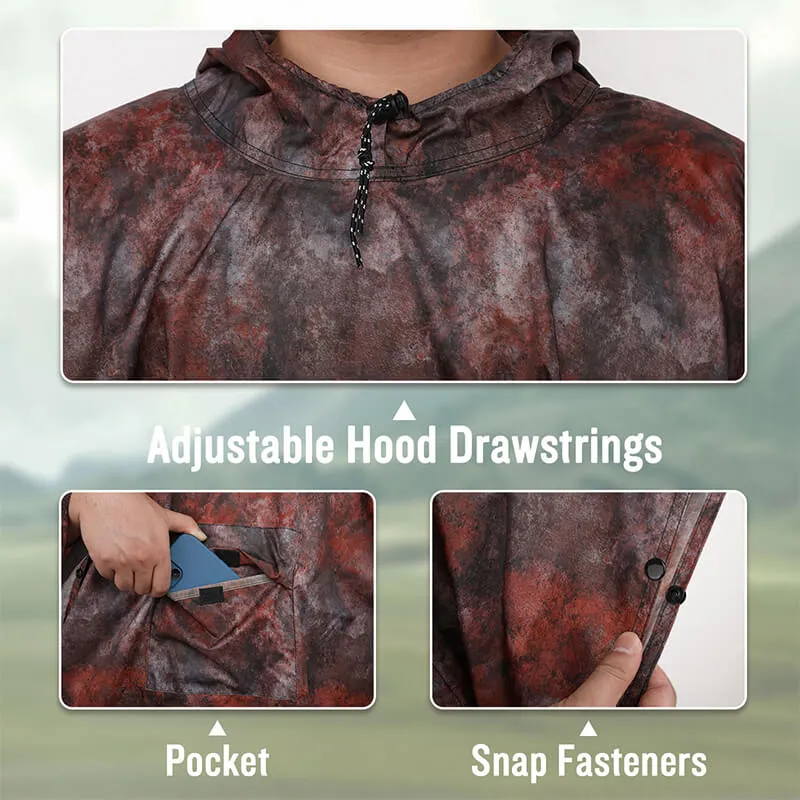 Adults Button Sleeve Rain Poncho Coat with Adjustable Hood