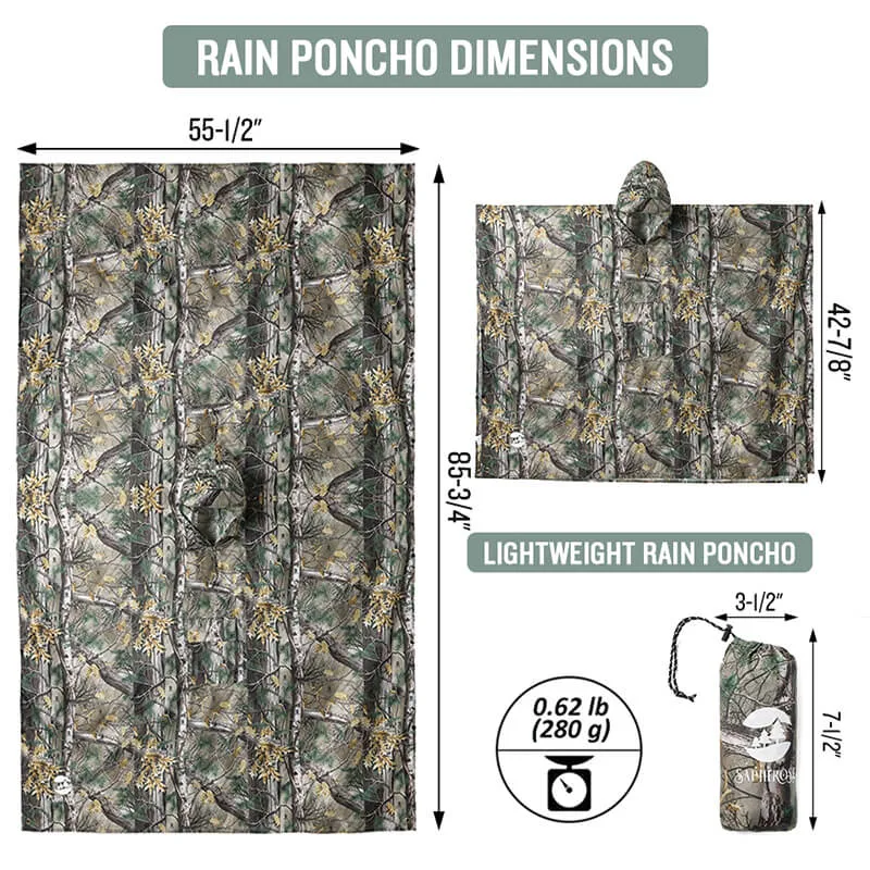 Adults Button Sleeve Rain Poncho Coat with Adjustable Hood