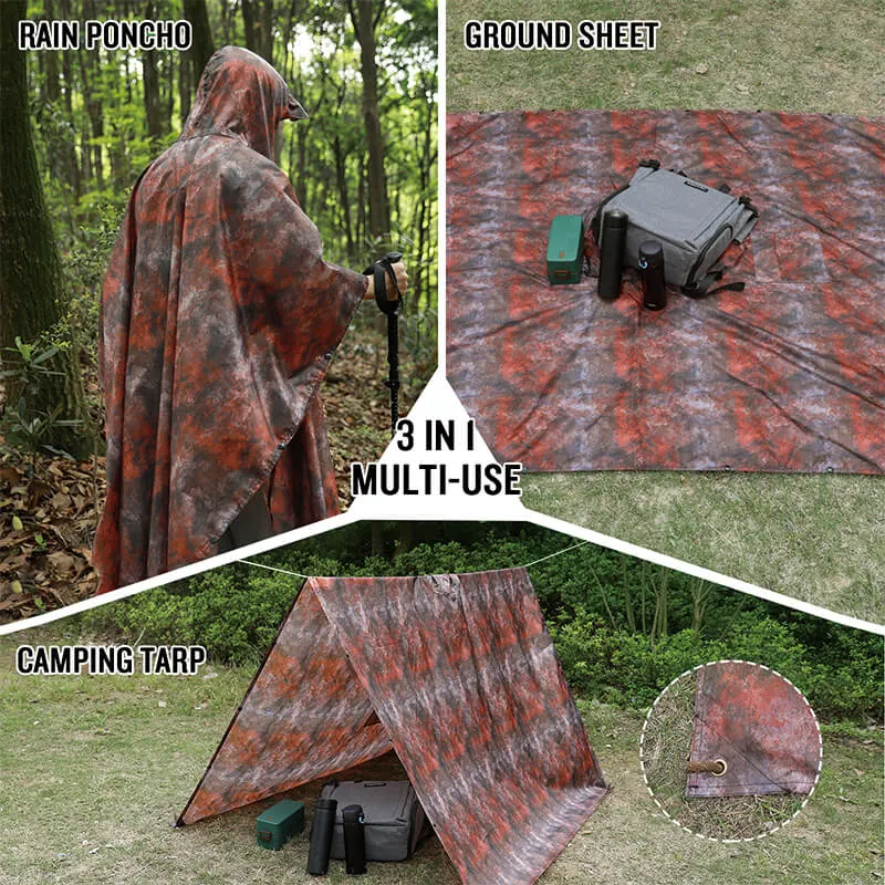 Adults Button Sleeve Rain Poncho Coat with Adjustable Hood