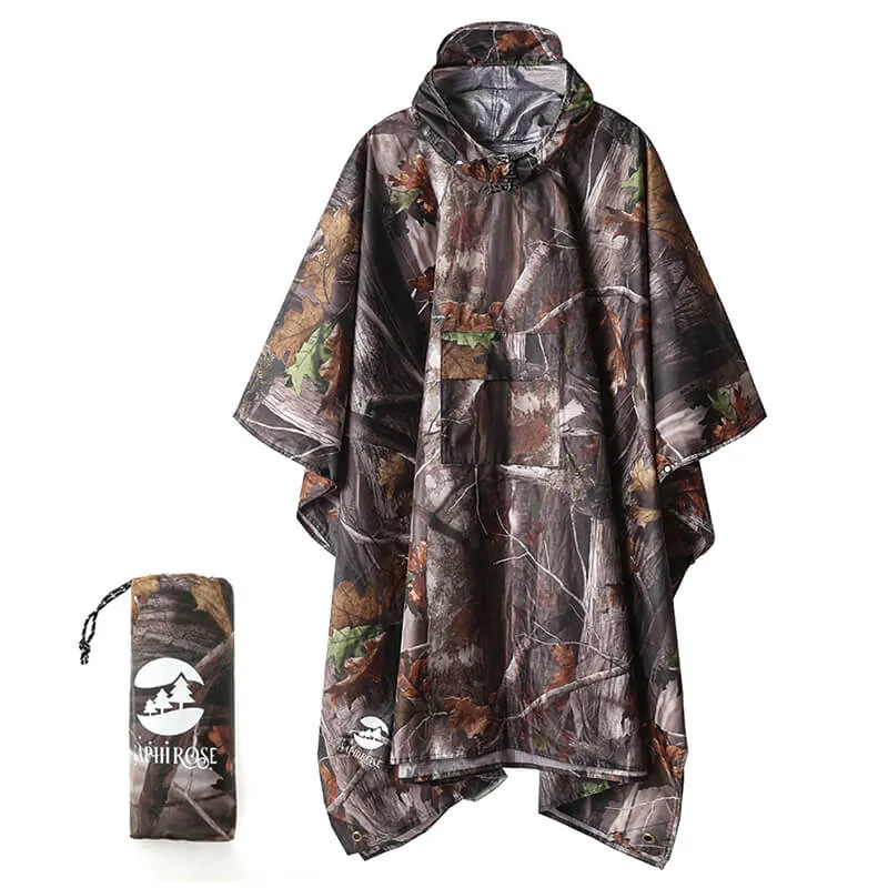 Adults Button Sleeve Rain Poncho Coat with Adjustable Hood