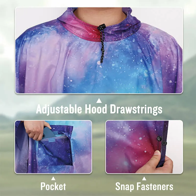Adults Button Sleeve Rain Poncho Coat with Adjustable Hood