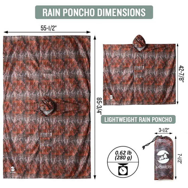 Adults Button Sleeve Rain Poncho Coat with Adjustable Hood