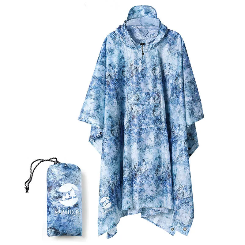 Adults Button Sleeve Rain Poncho Coat with Adjustable Hood