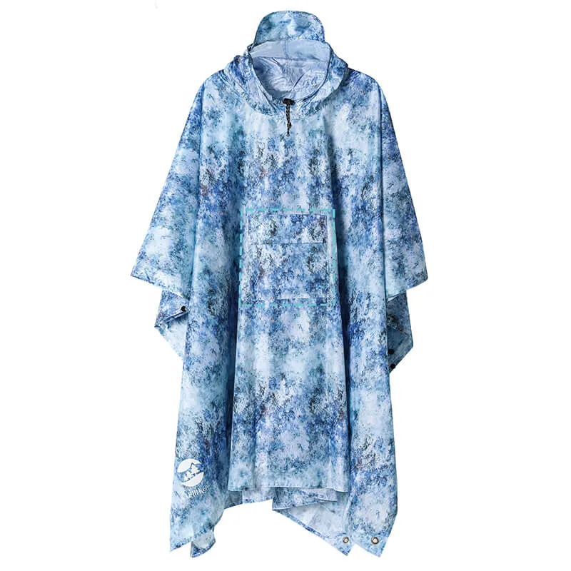 Adults Button Sleeve Rain Poncho Coat with Adjustable Hood