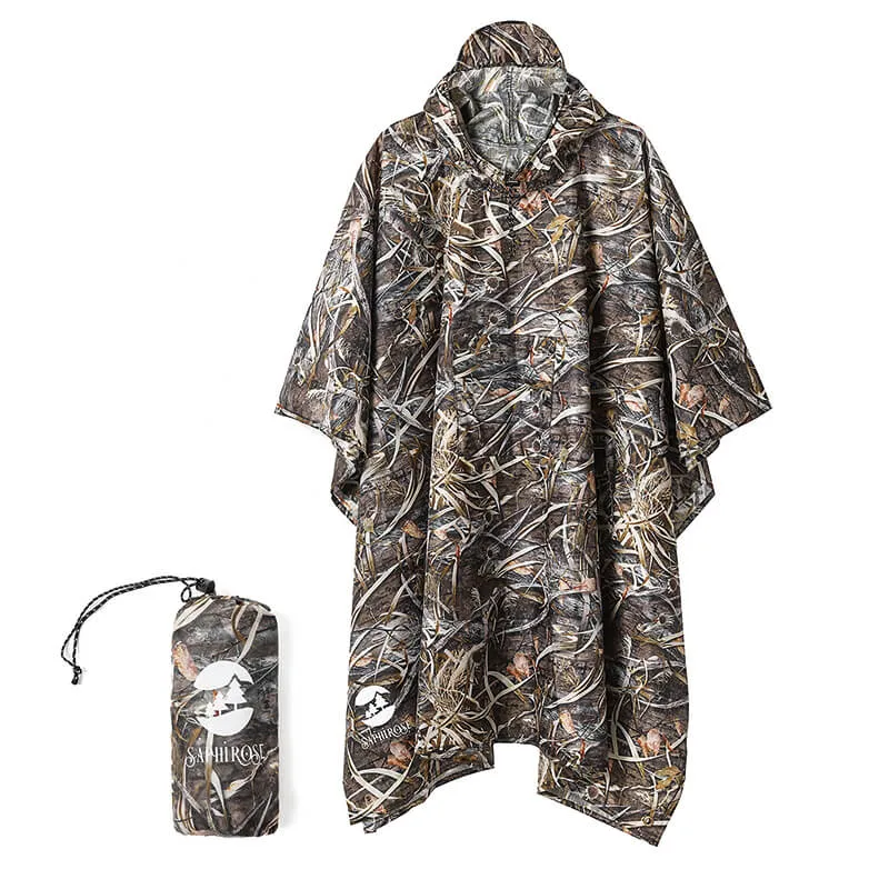 Adults Button Sleeve Rain Poncho Coat with Adjustable Hood