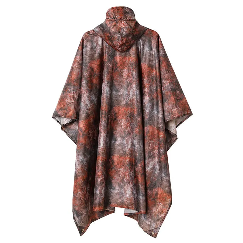 Adults Button Sleeve Rain Poncho Coat with Adjustable Hood