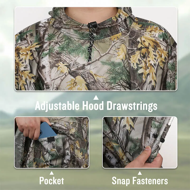 Adults Button Sleeve Rain Poncho Coat with Adjustable Hood