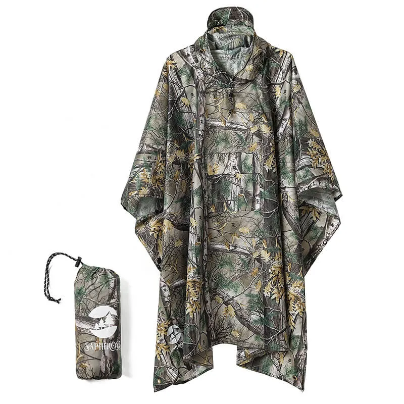 Adults Button Sleeve Rain Poncho Coat with Adjustable Hood