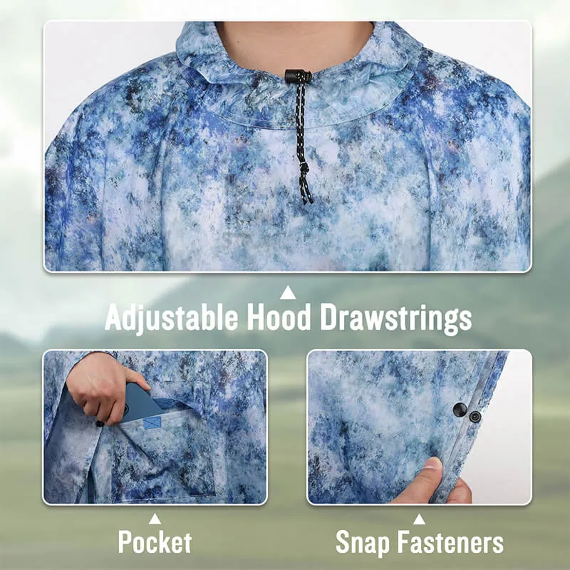 Adults Button Sleeve Rain Poncho Coat with Adjustable Hood