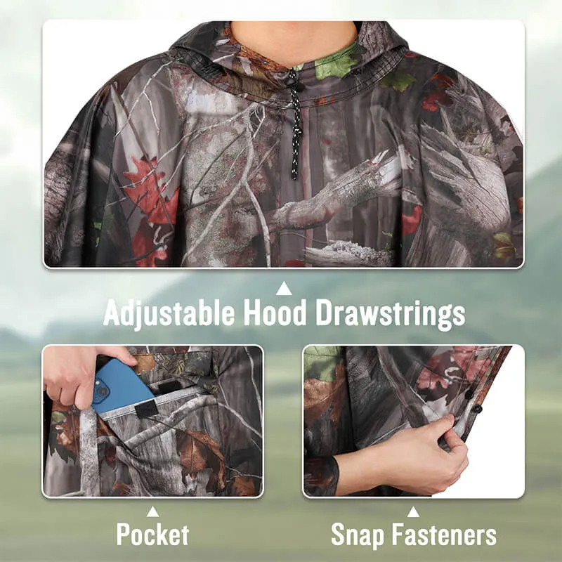 Adults Button Sleeve Rain Poncho Coat with Adjustable Hood