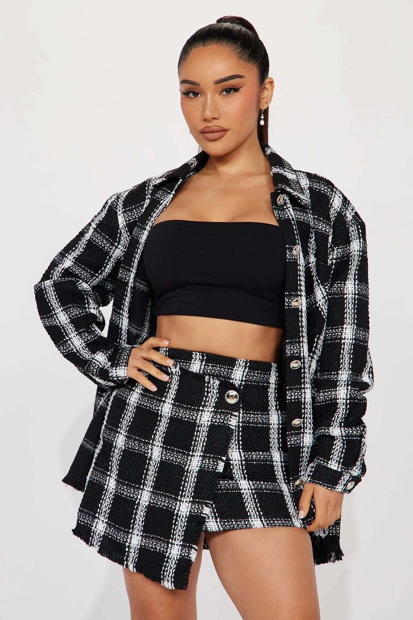 Always Talking Tweed Skirt Set - Black/White