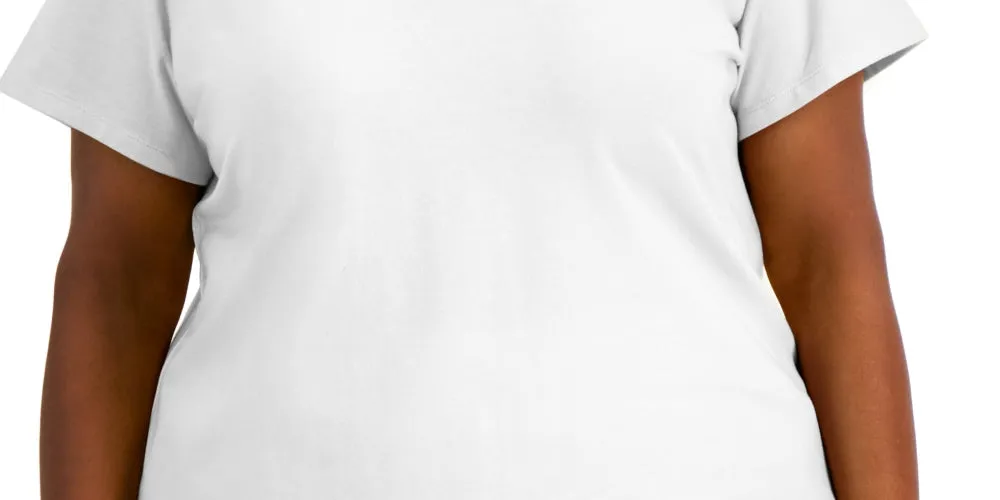 Anne Klein Women's Scalloped Short Sleeve Round Neck T-Shirt White Size 3X