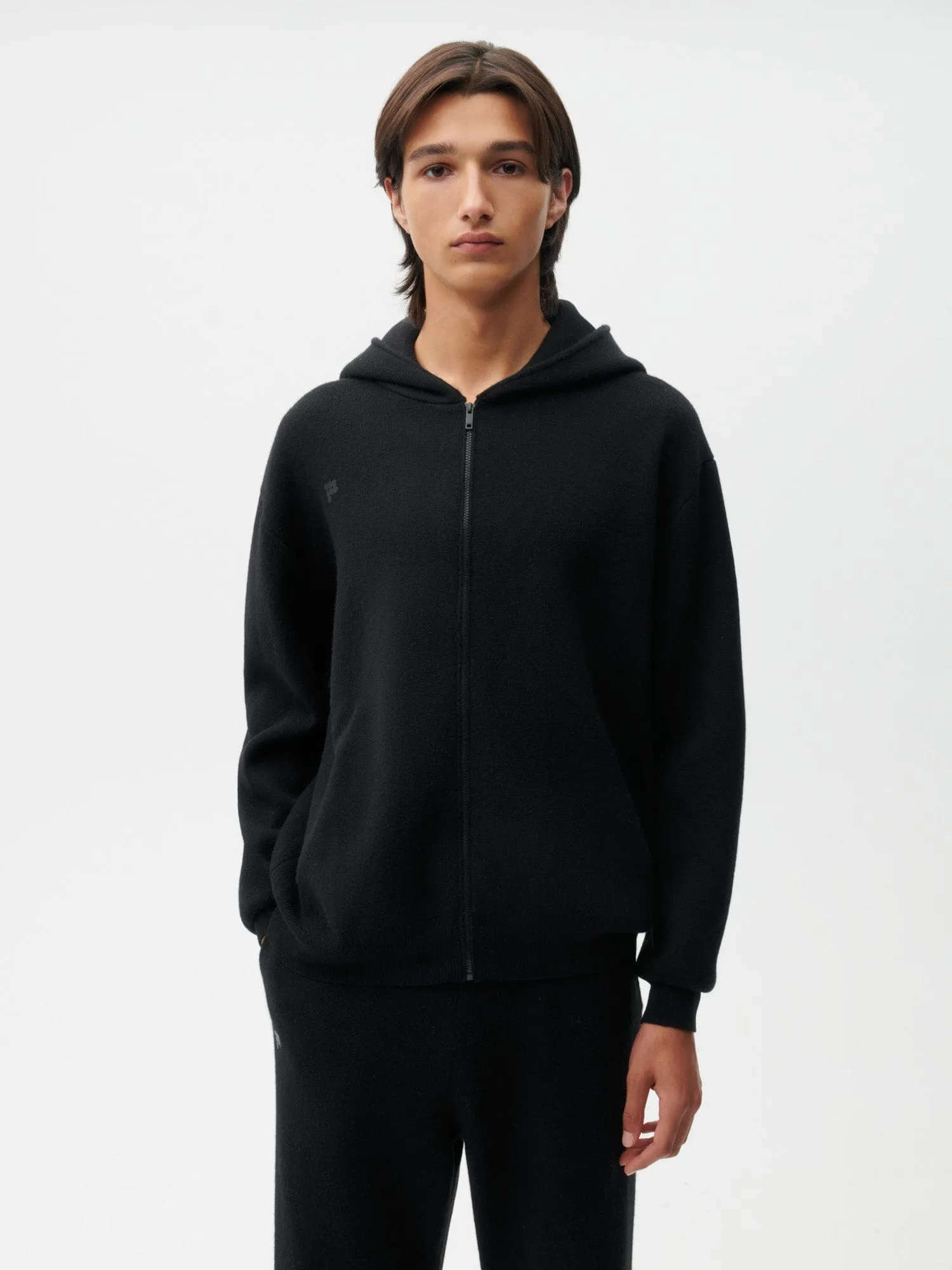 Archive Mens Recycled Cashmere Zipped Hoodie—black