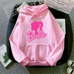 Barbie Printed Relaxed Fit Oversized Hoodie For Women's - Baby Pink