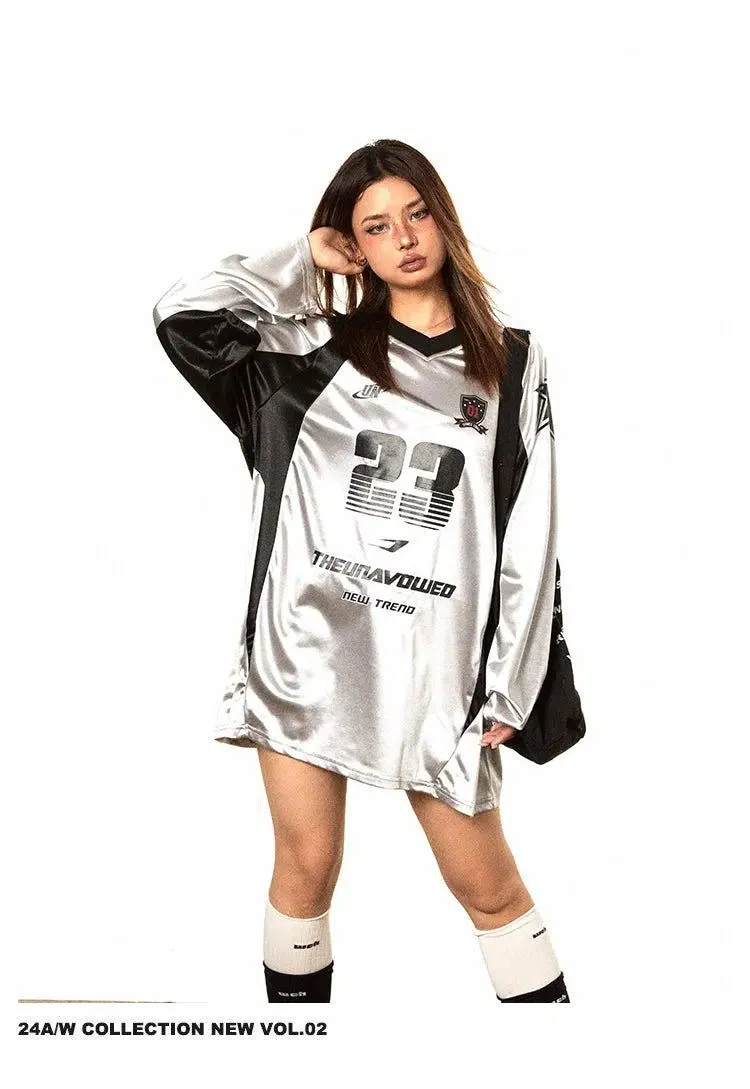 BB Shiny Print V-Neck Long Sleeve T-Shirt
