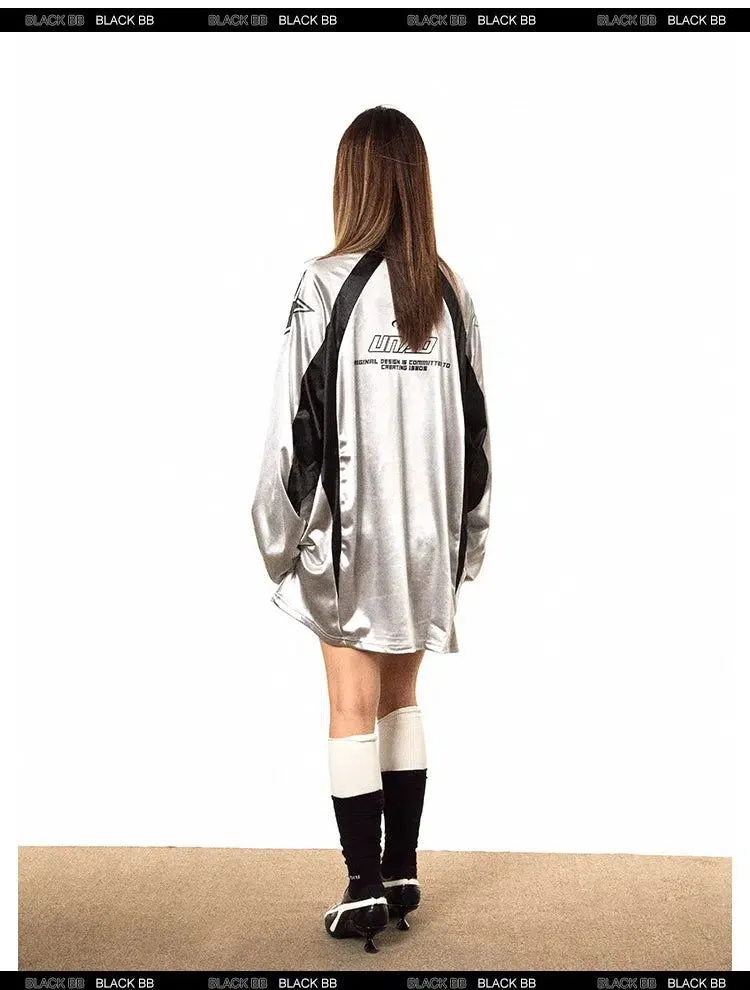 BB Shiny Print V-Neck Long Sleeve T-Shirt