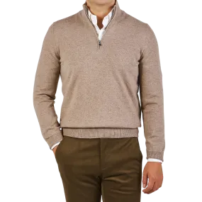 Beige Melange Cashmere 1/4 Zip Sweater