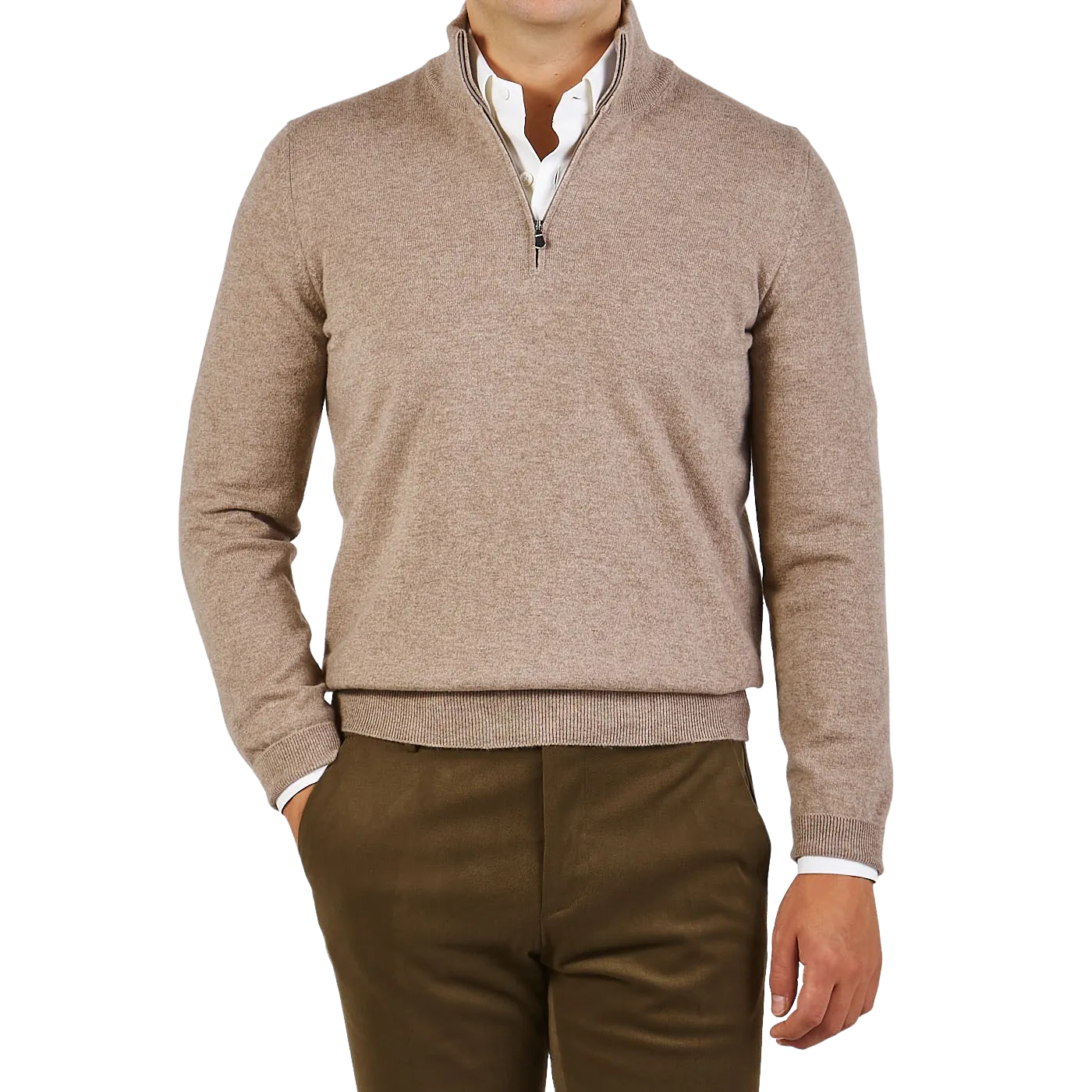 Beige Melange Cashmere 1/4 Zip Sweater