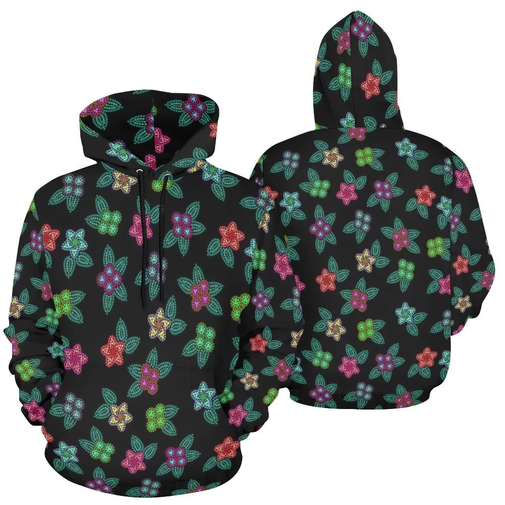 Berry Flowers Black Hoodie for Women (USA Size)