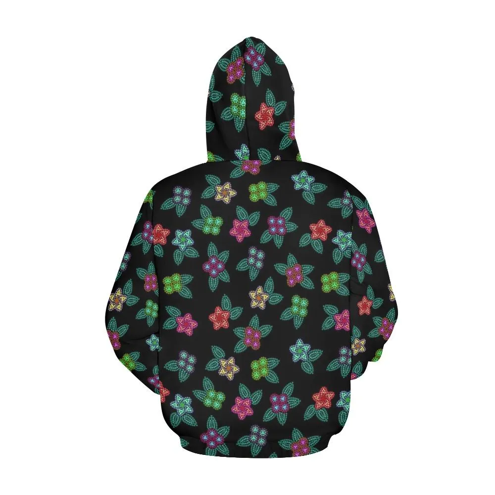 Berry Flowers Black Hoodie for Women (USA Size)