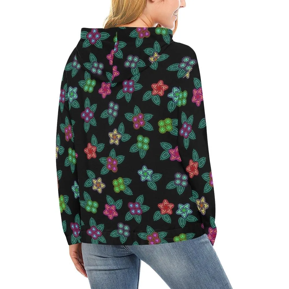 Berry Flowers Black Hoodie for Women (USA Size)