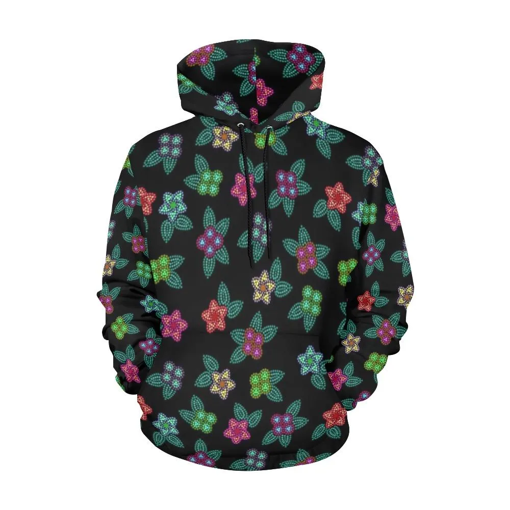 Berry Flowers Black Hoodie for Women (USA Size)
