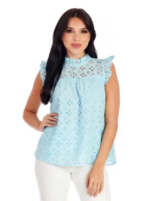 Bianca Eyelet Tank in Blue by Mud Pie