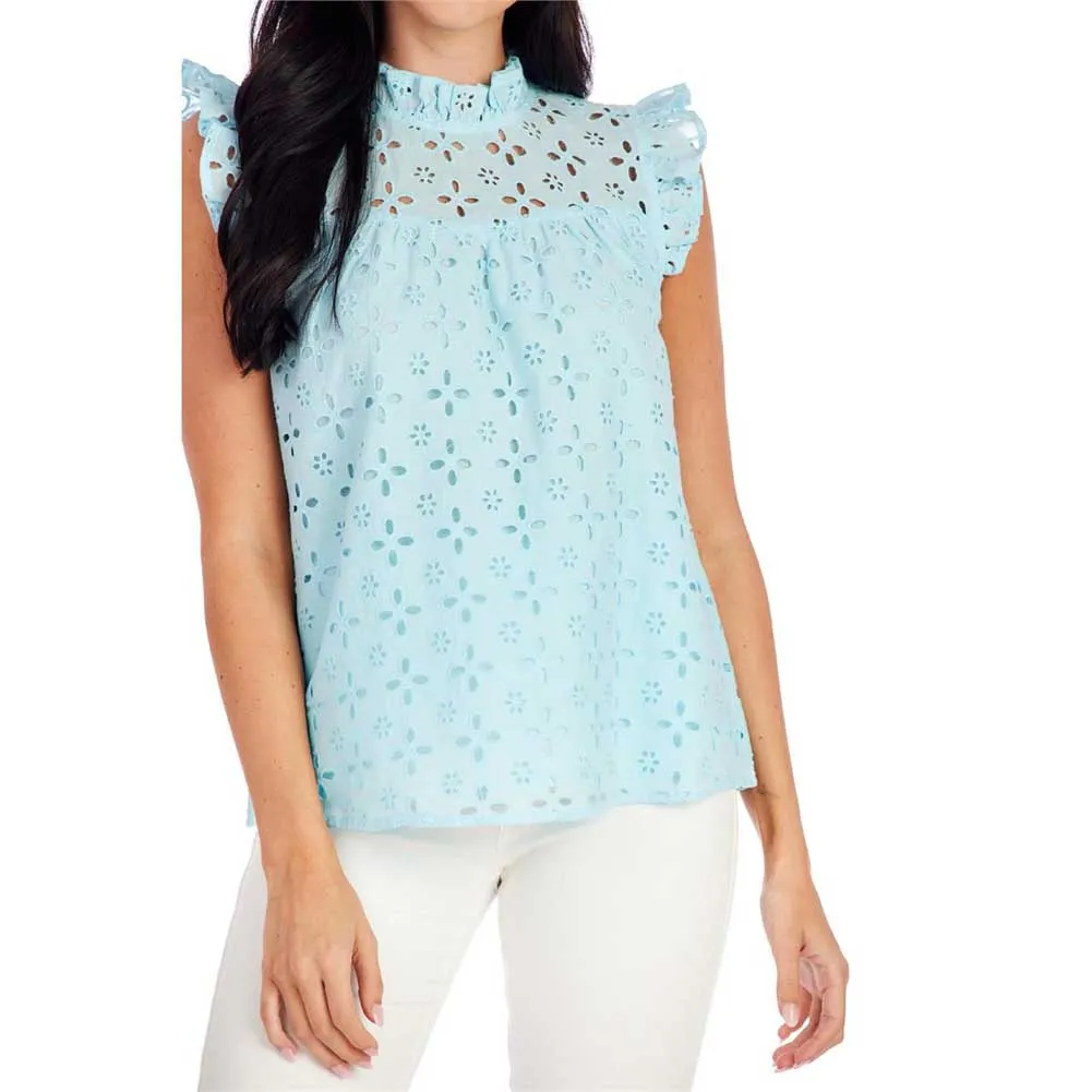 Bianca Eyelet Tank in Blue by Mud Pie