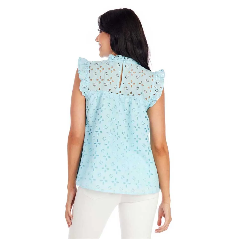 Bianca Eyelet Tank in Blue by Mud Pie