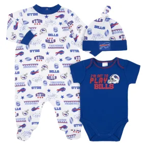 Bills Baby Boys 3-Piece Bodysuit, Sleep 'N Play, and Cap Set