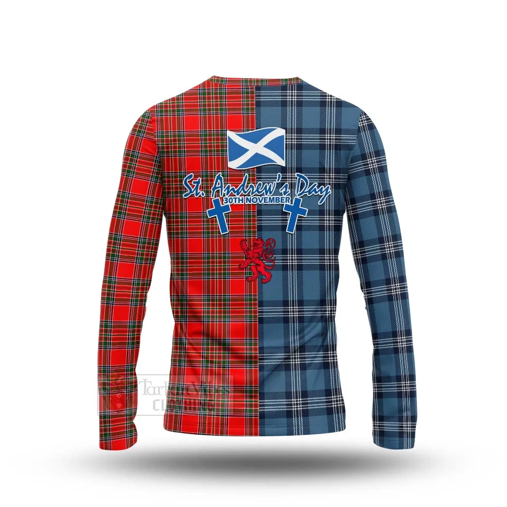 Binning Tartan Long Sleeve T-Shirt Happy St. Andrew's Day Half Tartan Style