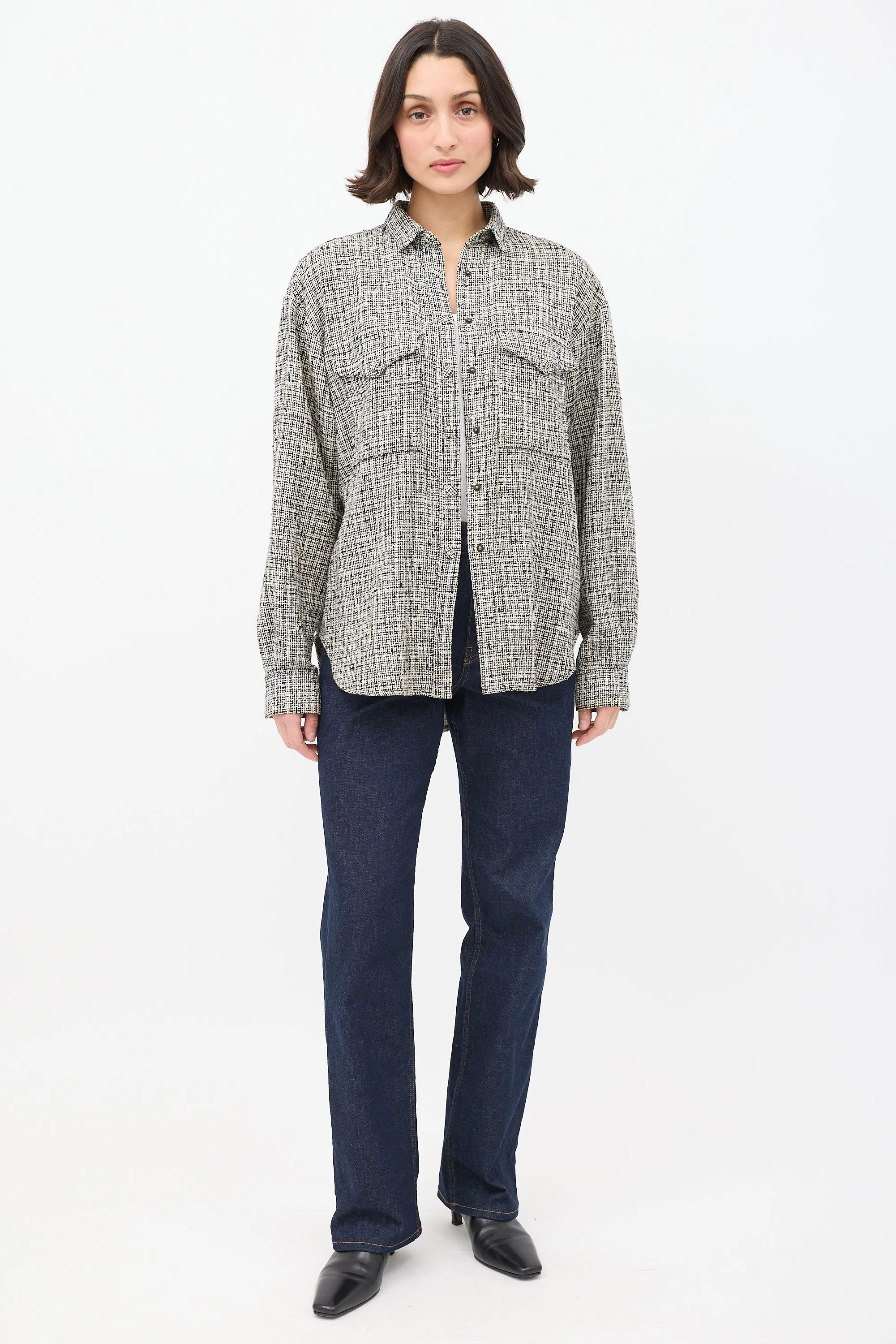 Black & White Cotton & Linen Tweed Shirt