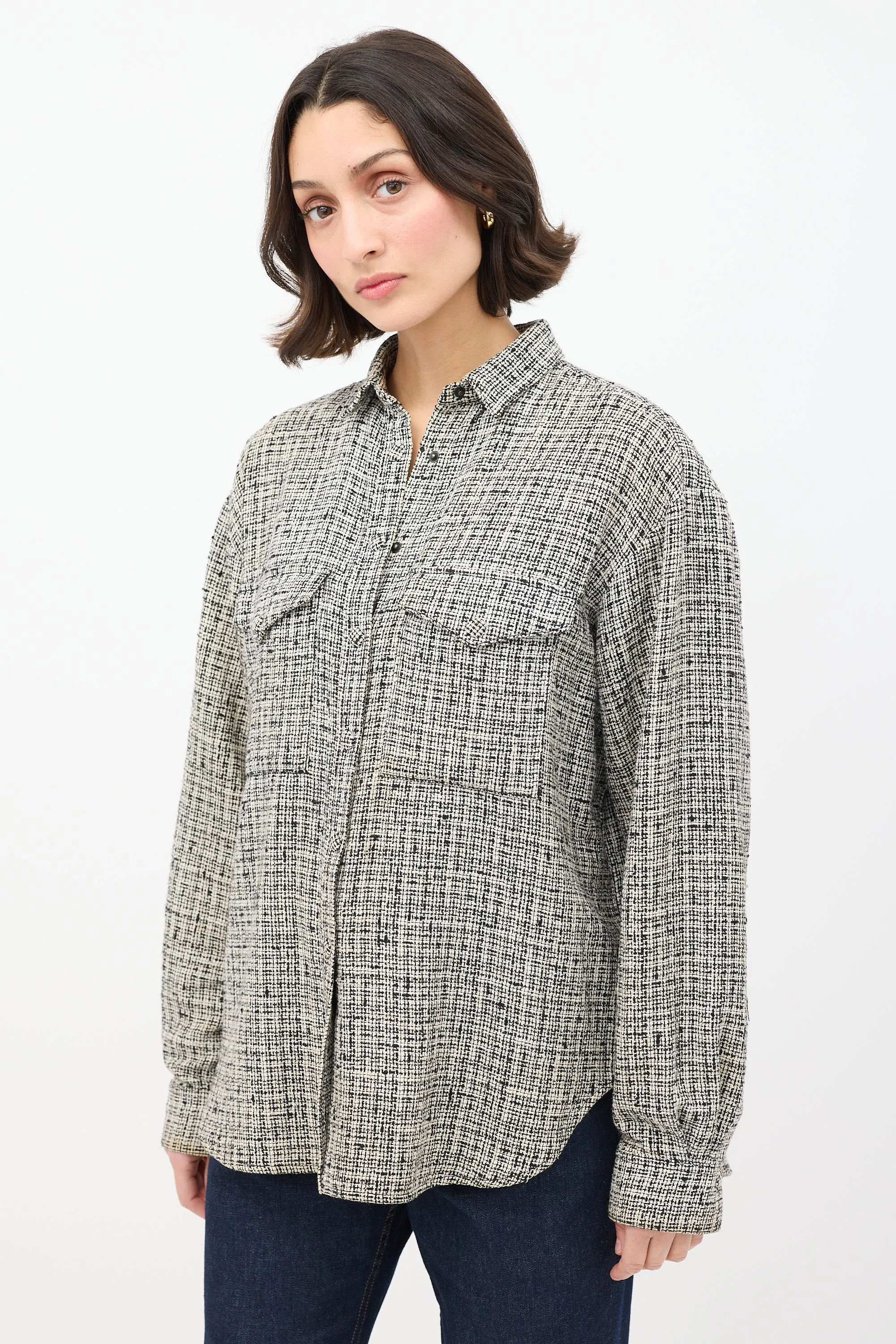 Black & White Cotton & Linen Tweed Shirt