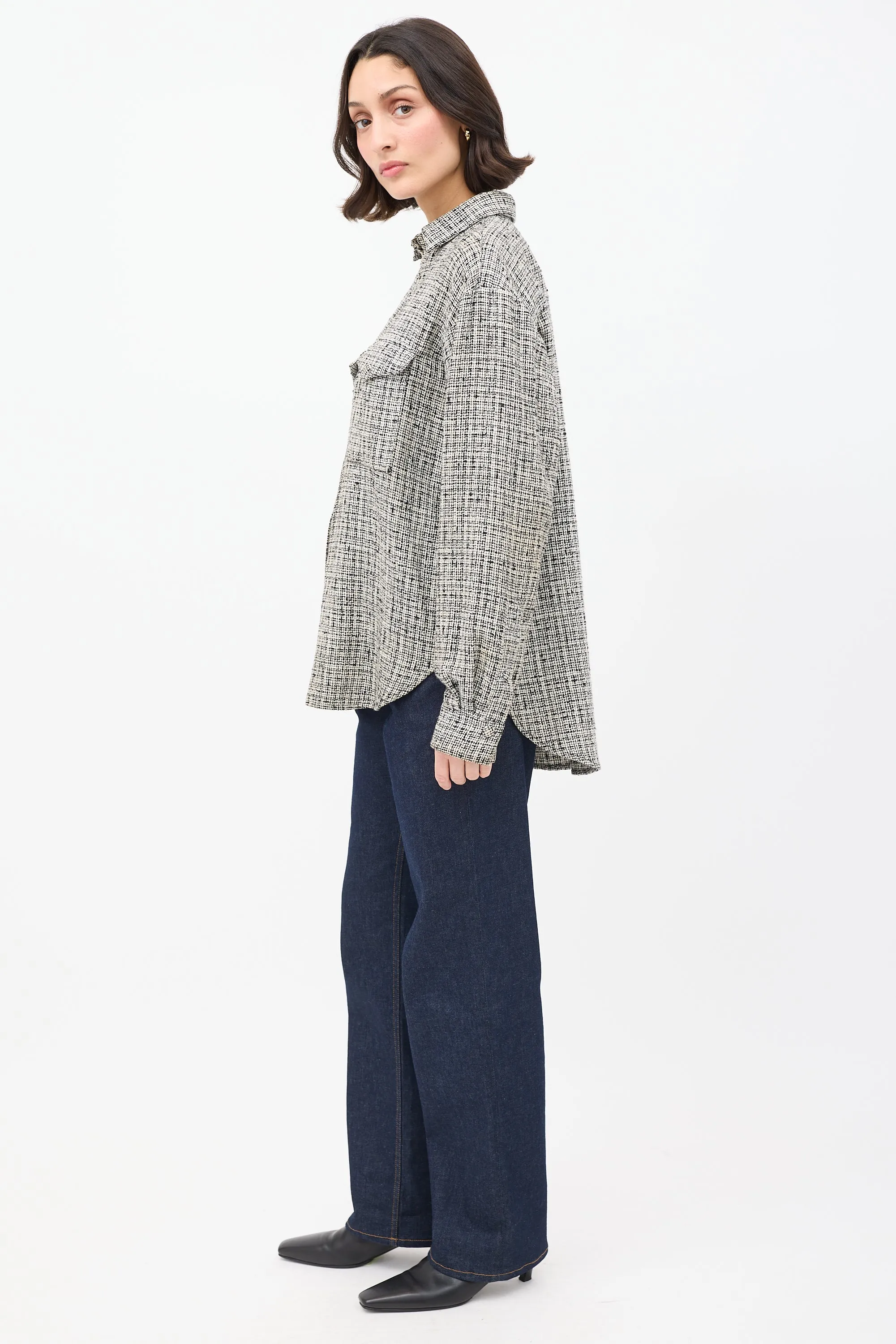 Black & White Cotton & Linen Tweed Shirt