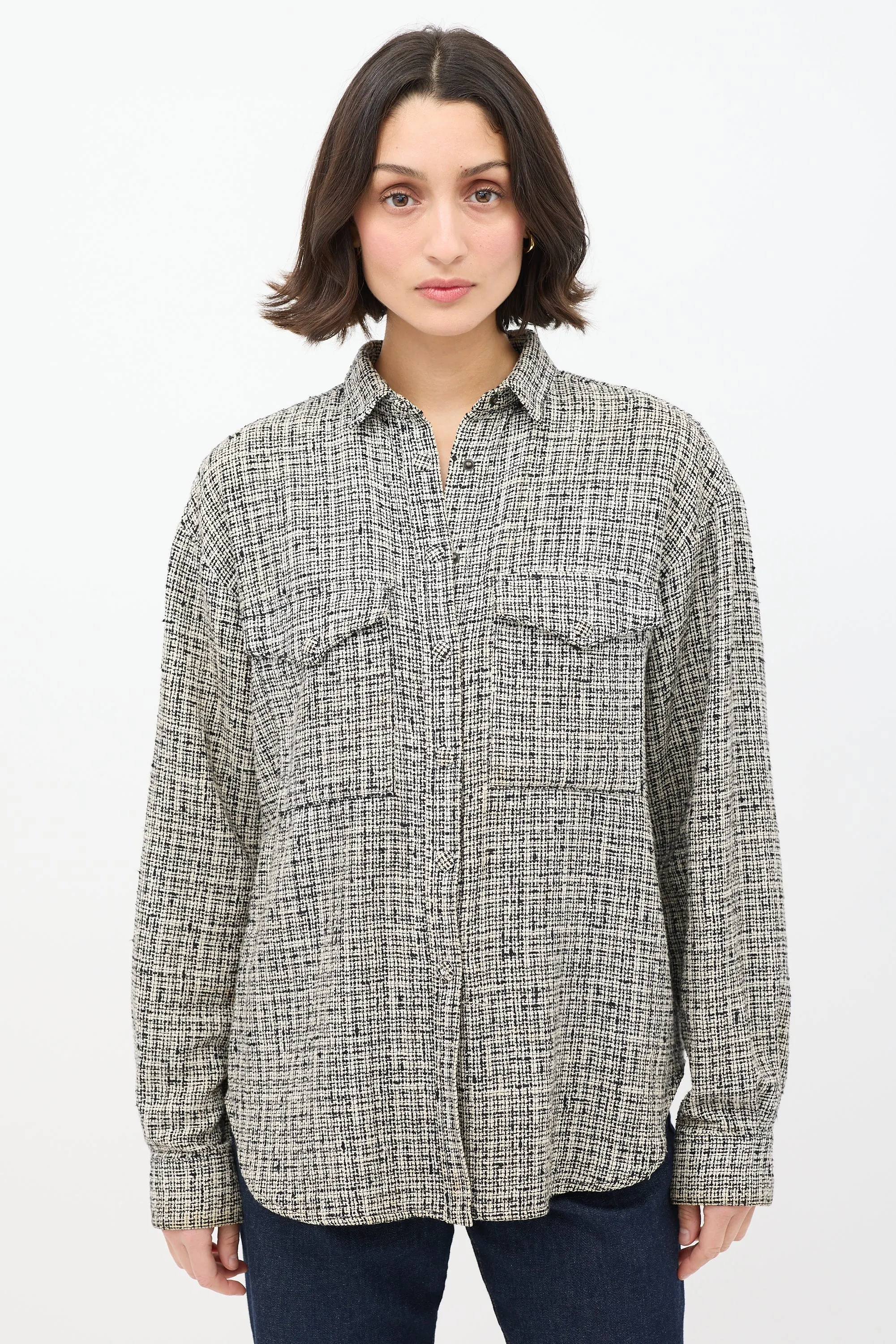 Black & White Cotton & Linen Tweed Shirt