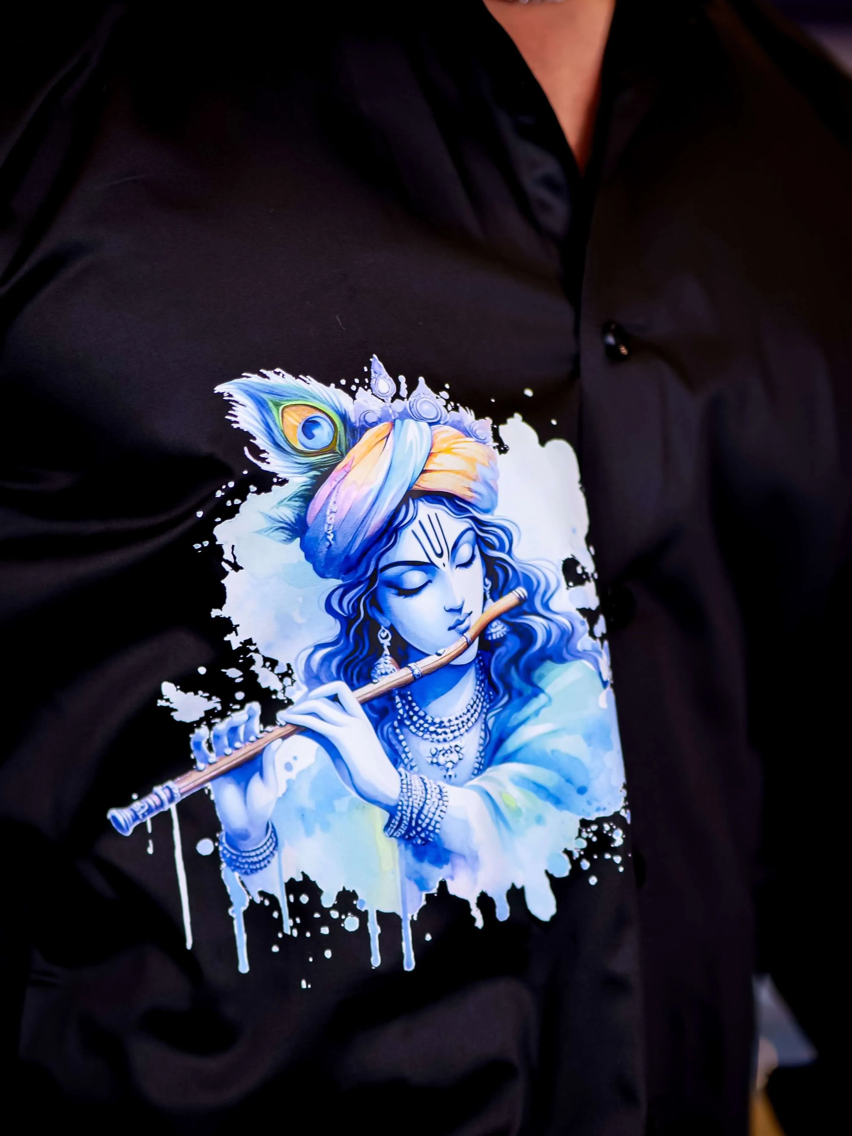 Black God Murlidhar Printed Satin Cotton Shirt