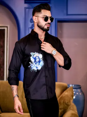 Black God Murlidhar Printed Satin Cotton Shirt