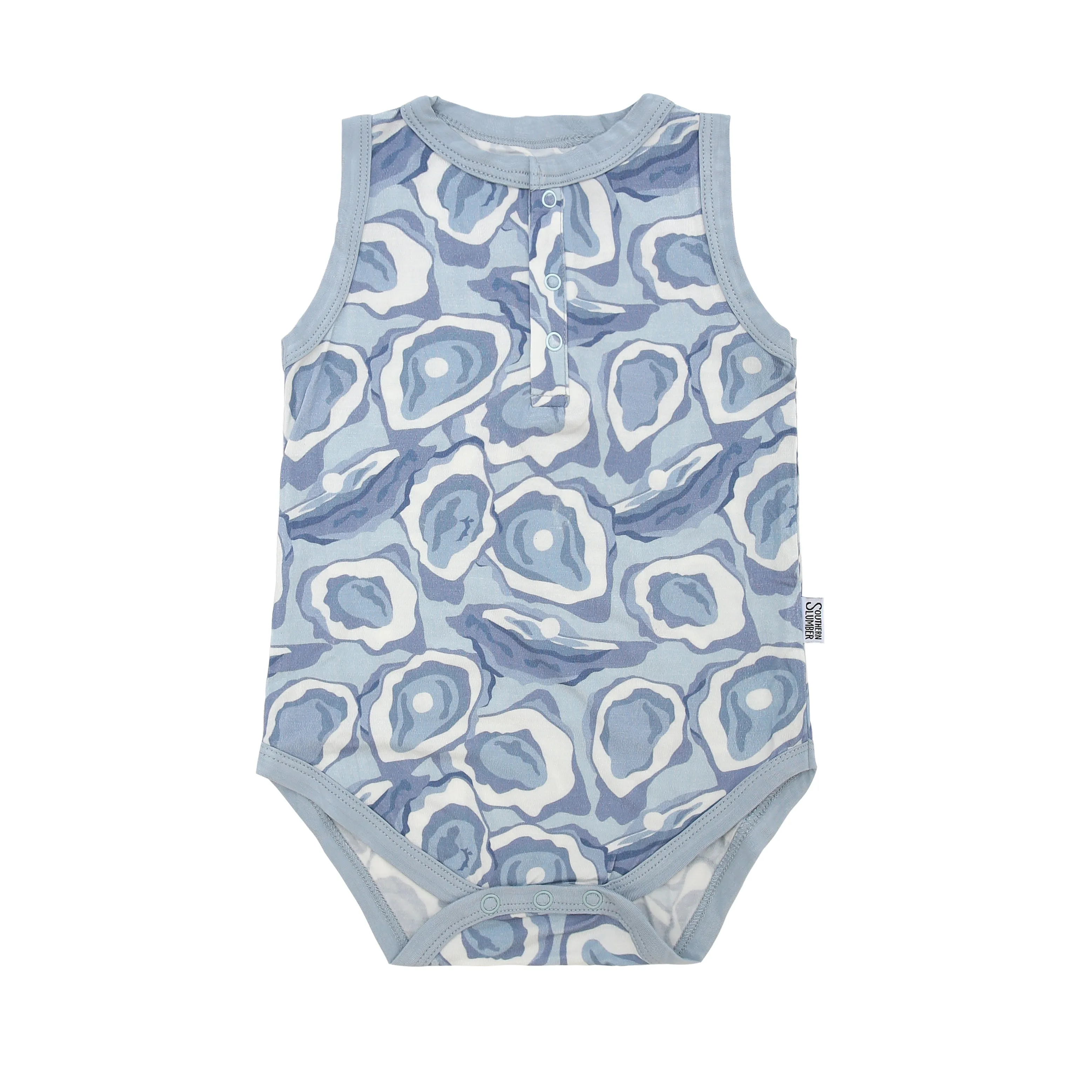 Blue Oyster Bamboo Henley Onesie with Snaps