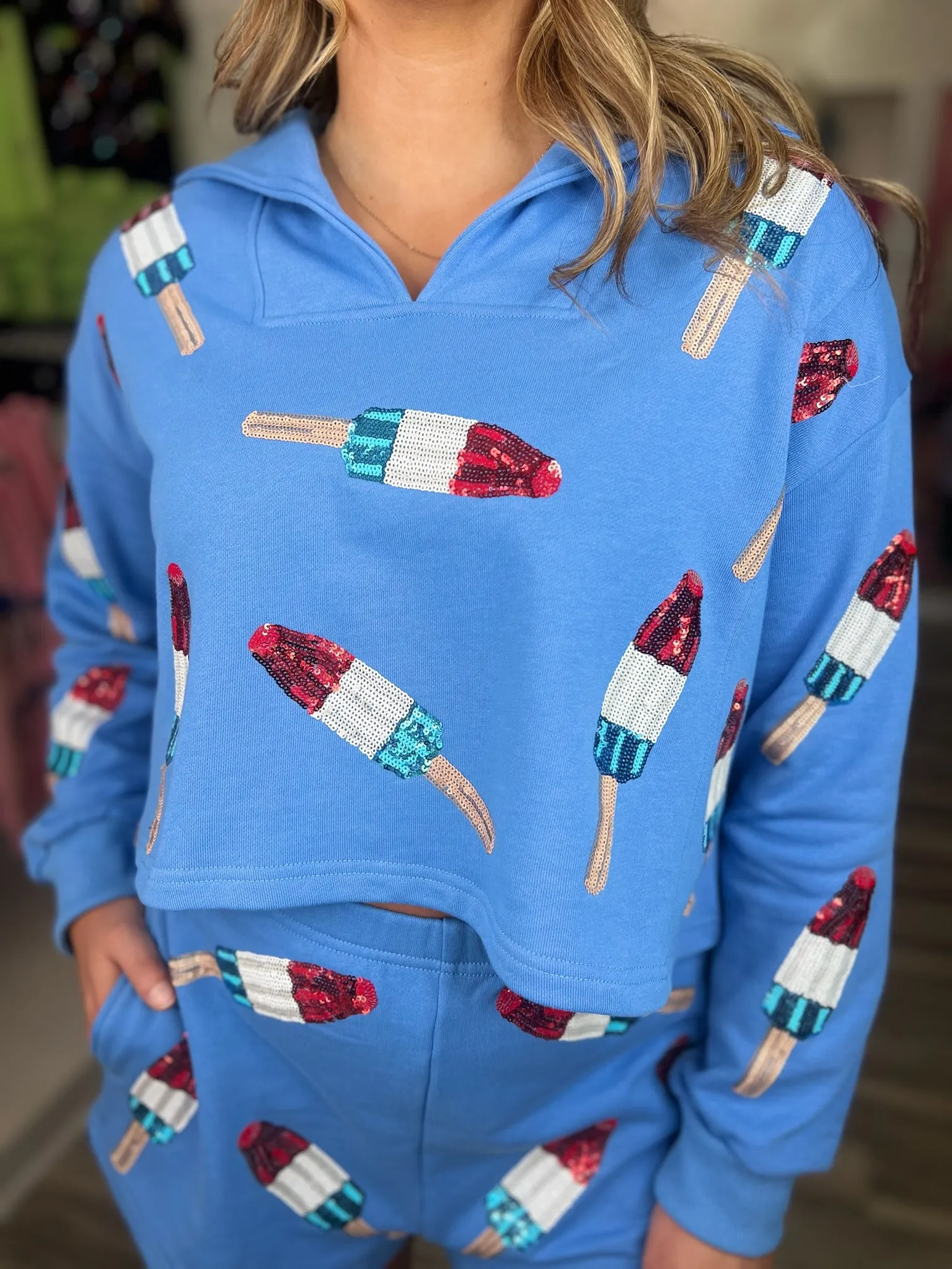 Bomb Pop Collar Sweatshirt - Blue [Queen of Sparkles]
