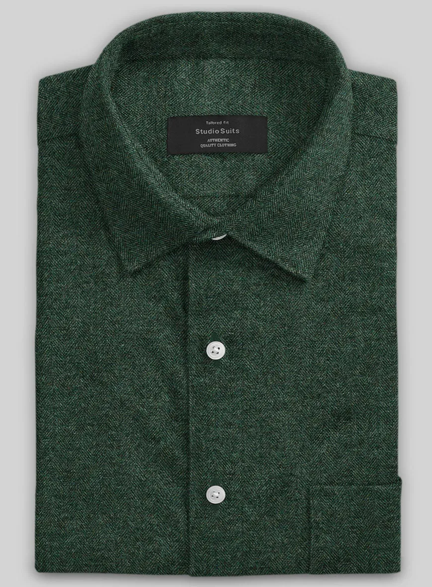 Bottle Green Herringbone Tweed Shirt