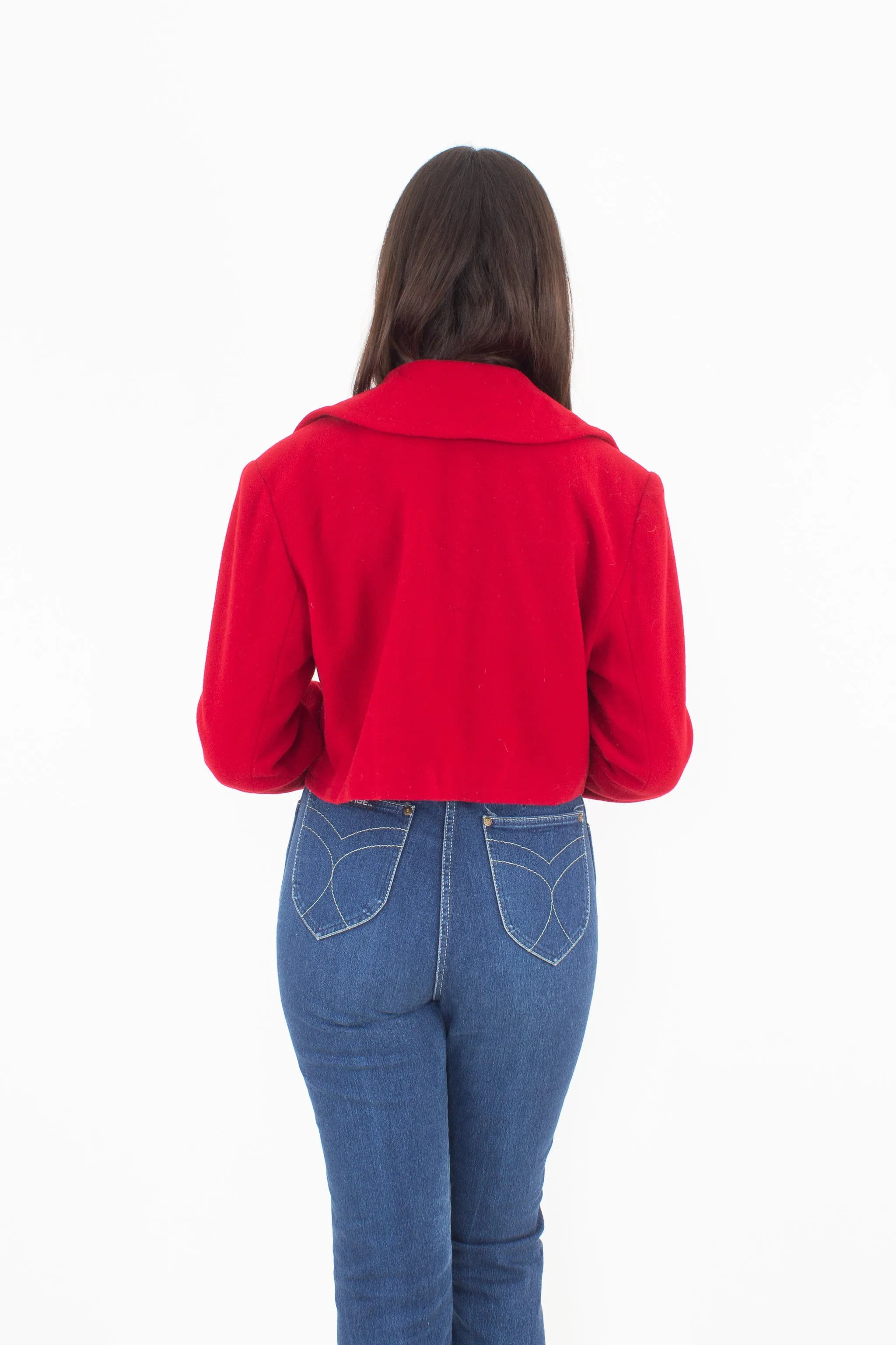 Bright Red Cropped Wool Jacket - Size M
